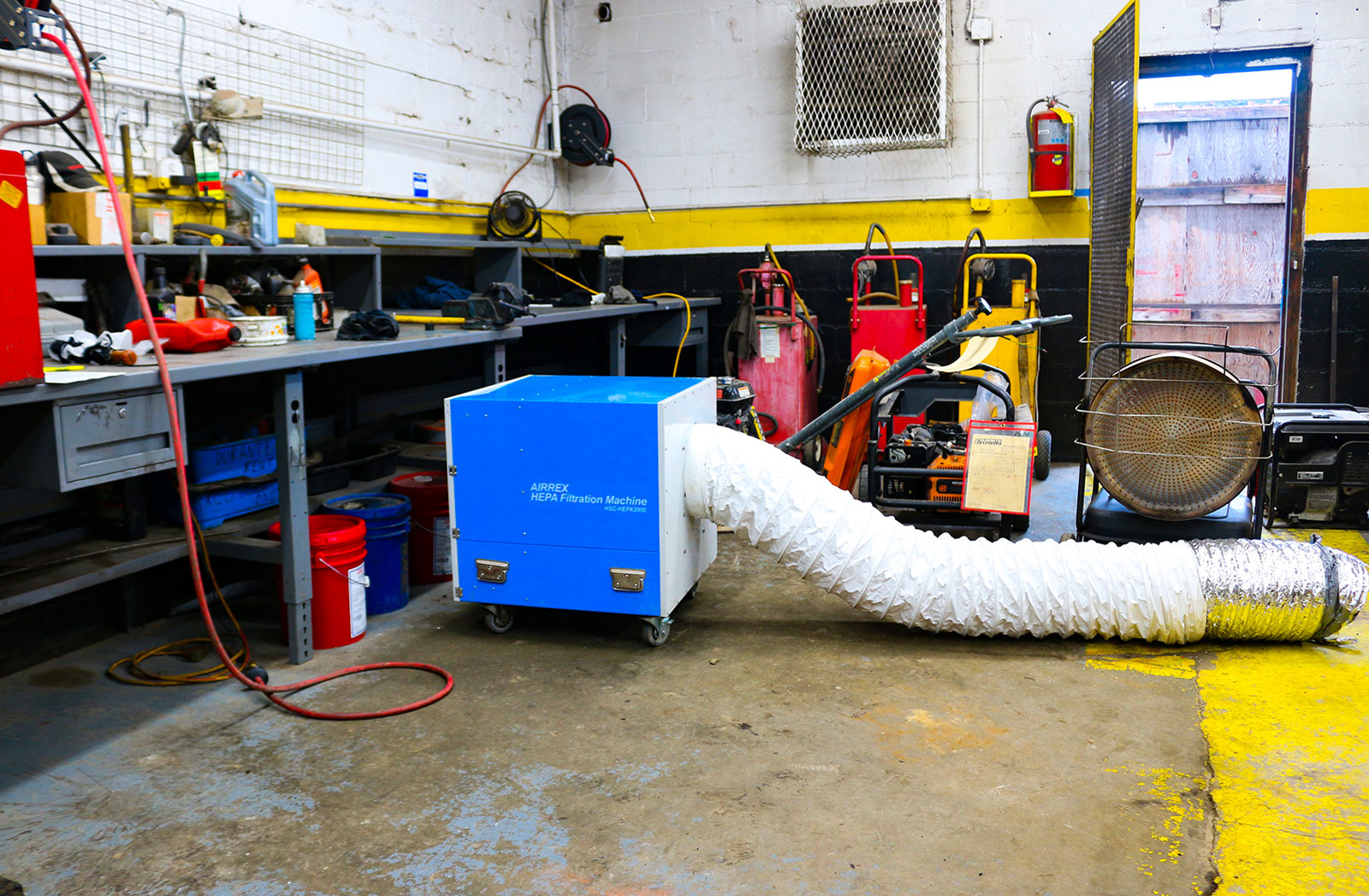 Airrex Hepa air filtration machine in mechanics shop
