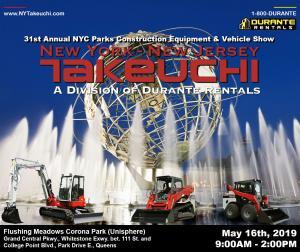 Takeuchi machines in front of NYC Unisphere