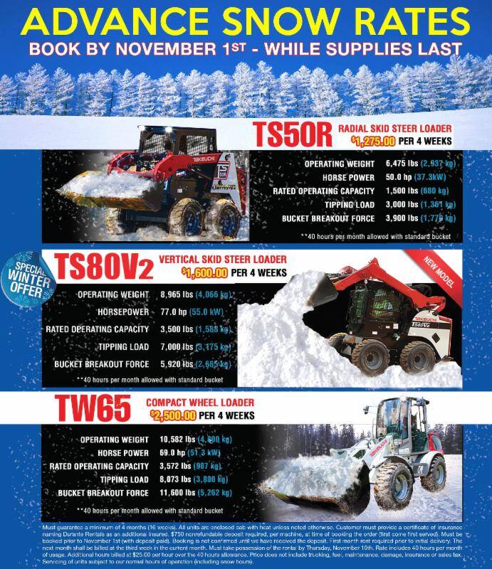 Snow Removal Machine Advanced Rates (Skid Steers, Track Loaders, and Wheel Loaders)